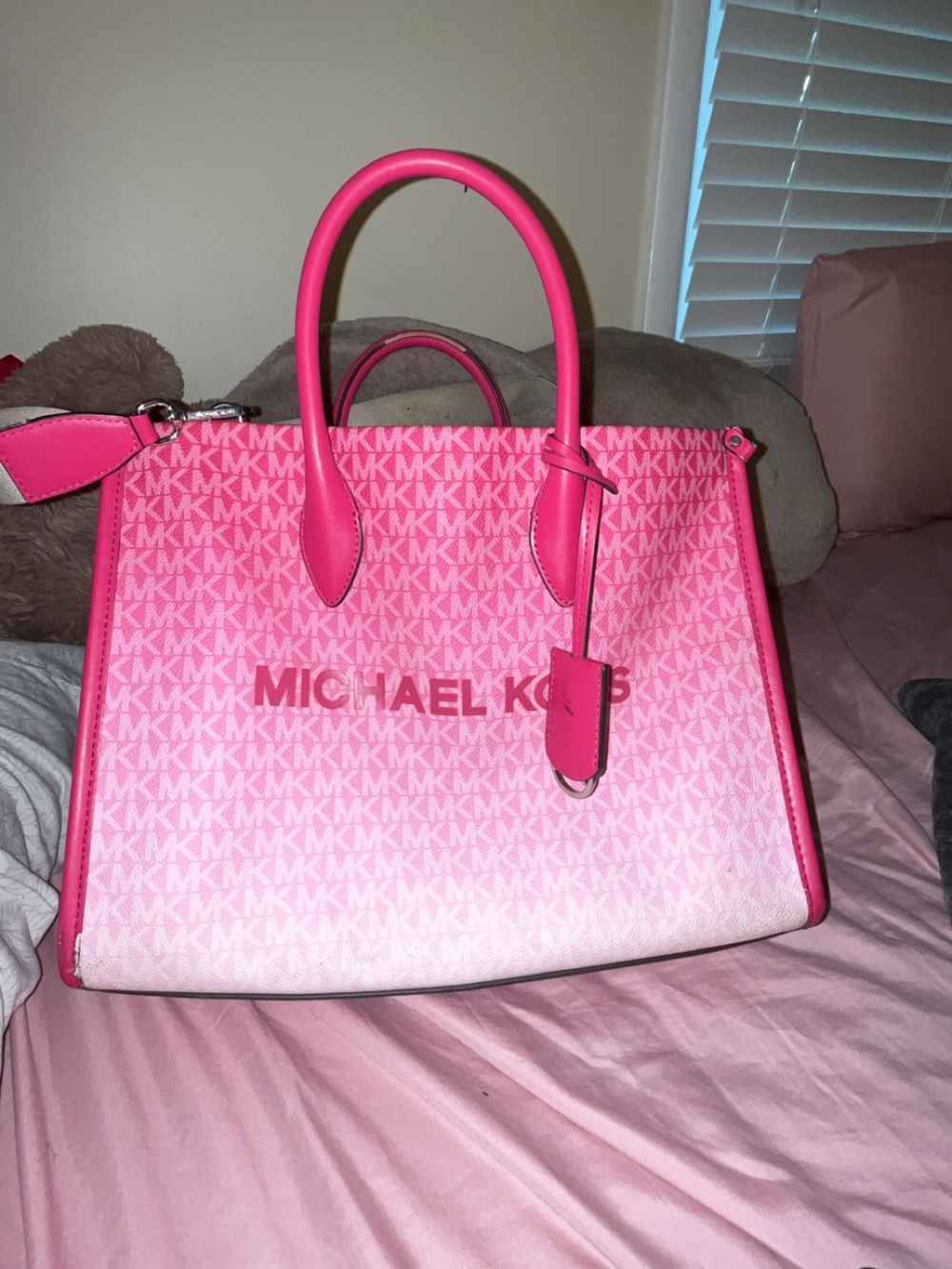 Michael Kors Hot Pink Ombre MK Logo Tote